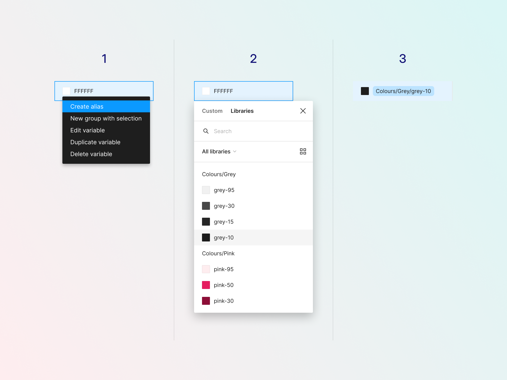 Three steps that show the process to create variable alias.